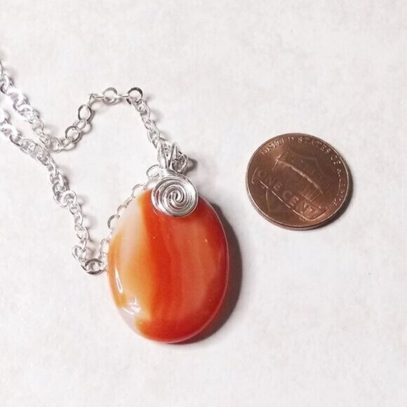 Banded Agate Necklace 22" ~ Juicy Orange Tangerine Cantaloupe Melon Hues - Picture 6 of 7